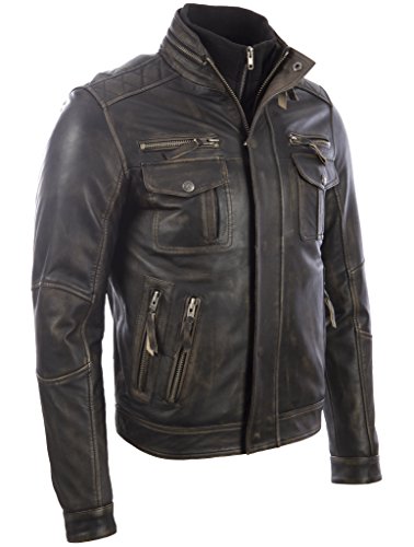 Aviatrix Hombres Especial Vendimia Cuero Autentico Chaqueta De Estilo De Moto (S8T4)