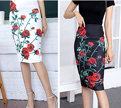 Axcellent Mujeres Elástico Midi Faldas Estampado Floral Alta Cintura Longitud de la Rodilla Bodycon Falda Lápiz Falda Tubo Falda Midi Skirt