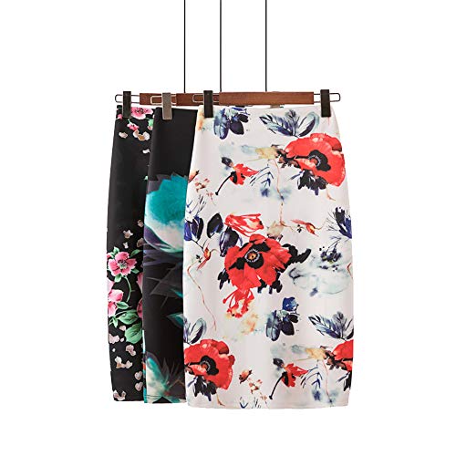 Axcellent Mujeres Elástico Midi Faldas Estampado Floral Alta Cintura Longitud de la Rodilla Bodycon Falda Lápiz Falda Tubo Falda Midi Skirt