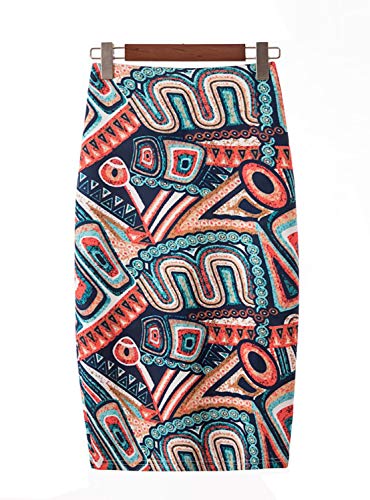 Axcellent Mujeres Elástico Midi Faldas Estampado Floral Alta Cintura Longitud de la Rodilla Bodycon Falda Lápiz Falda Tubo Falda Midi Skirt