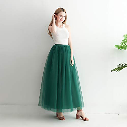 Aysimple Mujer Falda de Tul Larga de Tul Plisada Tutu Malla de Noche Fiesta Cintura Alta Verde Oscuro