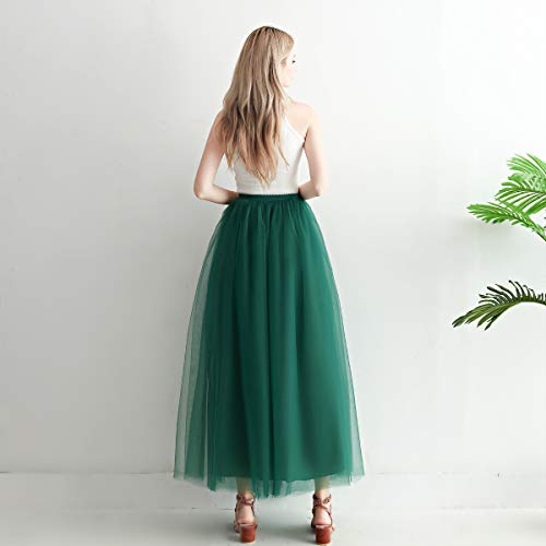 Aysimple Mujer Falda de Tul Larga de Tul Plisada Tutu Malla de Noche Fiesta Cintura Alta Verde Oscuro