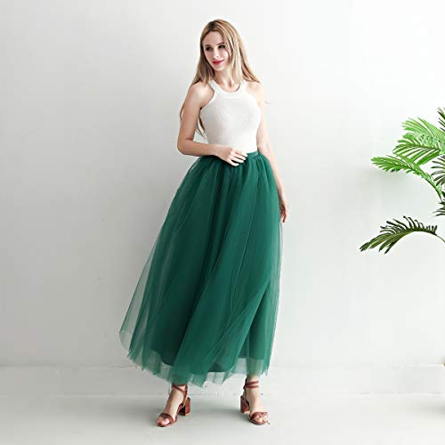 Aysimple Mujer Falda de Tul Larga de Tul Plisada Tutu Malla de Noche Fiesta Cintura Alta Verde Oscuro