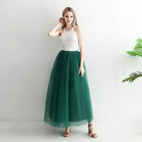 Aysimple Mujer Falda de Tul Larga de Tul Plisada Tutu Malla de Noche Fiesta Cintura Alta Verde Oscuro