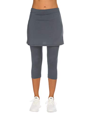 Balancora Falda de deporte para mujer, falda de tenis, hockey, ajustada, 3/4, pantalones de yoga con bolsillos y conexión para auriculares gris XXL