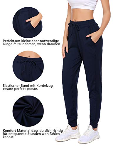 Balancora Pantalones de chándal largos para mujer, corte ajustado, pantalones de chándal con bolsillos y cintura azul marino XL