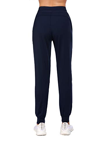 Balancora Pantalones de chándal largos para mujer, corte ajustado, pantalones de chándal con bolsillos y cintura azul marino XL