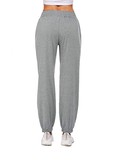 Balancora Pantalones de chándal para mujer, largos, holgados, suaves, de entrenamiento, cintura elástica, con bolsillos gris claro XL