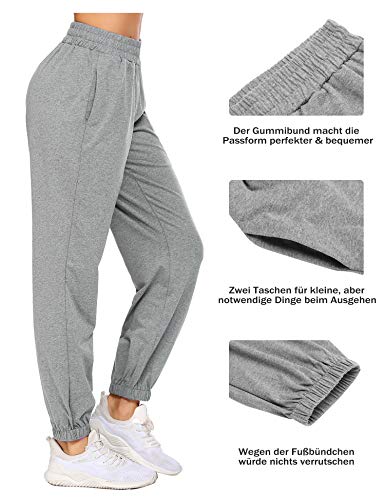 Balancora Pantalones de chándal para mujer, largos, holgados, suaves, de entrenamiento, cintura elástica, con bolsillos gris claro XL