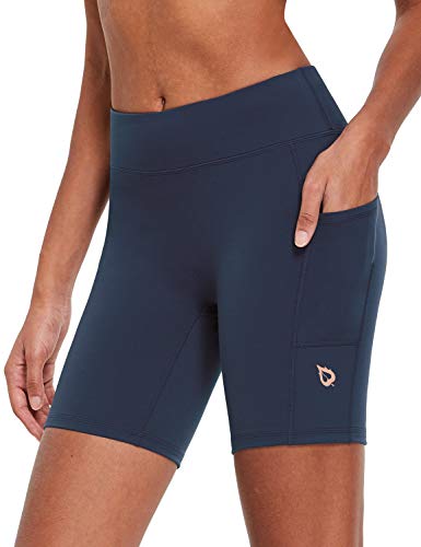 para yoga y voleibol. Pantalones cortos de compresión para mujer de 18 cm de cintura alta con bolsillos para hacer deporte y salir a correr BALEAF EVO 