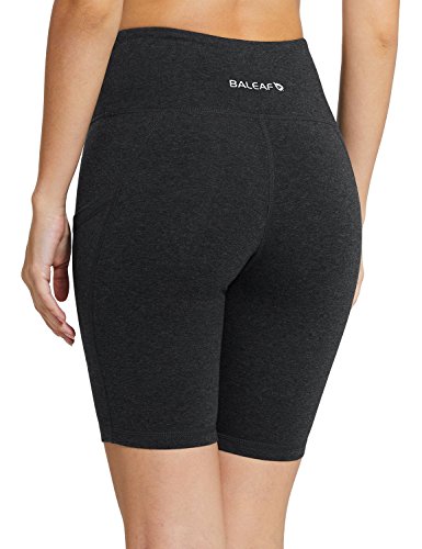 BALEAF - Malla compresiva corta con cintura alta y bolsillos laterales para mujer; para practicar yoga, ciclismo, running. Tallas normales y grandes - Gris - XL
