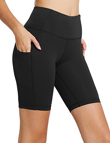 BALEAF - Malla compresiva corta con cintura alta y bolsillos laterales para mujer; para practicar yoga, ciclismo, running. Tallas normales y grandes - Negro - XXL