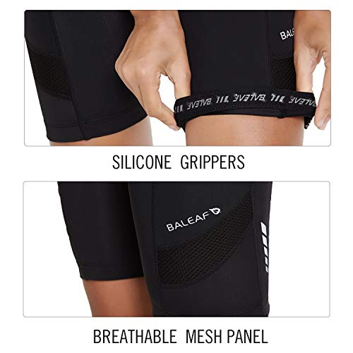 BALEAF - Pantalón corto de ciclismo para mujer, acolchado de gel 3D, cinturilla ancha, FPU 50+; para ciclismo, spinning, bicicleta de carretera