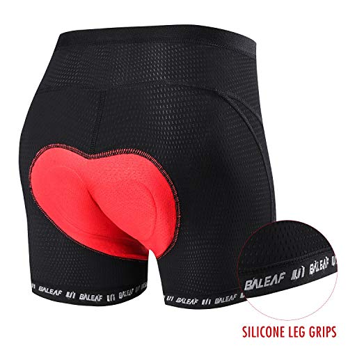 BALEAF Pantalones cortos de ciclismo para mujer, 3D, acolchado, para bicicleta, ropa interior, de montaña, de silicona, color negro L