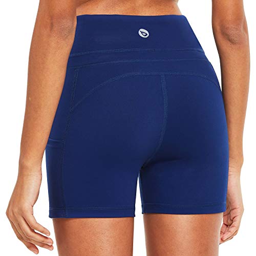 BALEAF Pantalones cortos para mujer de 5 cm, 3 pulgadas, 4 pulgadas, cintura alta, para entrenamiento, yoga, correr, voleibol, botín con bolsillos - azul - S