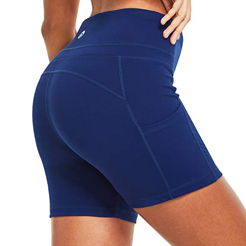 BALEAF Pantalones cortos para mujer de 5 cm, 3 pulgadas, 4 pulgadas, cintura alta, para entrenamiento, yoga, correr, voleibol, botín con bolsillos - azul - S