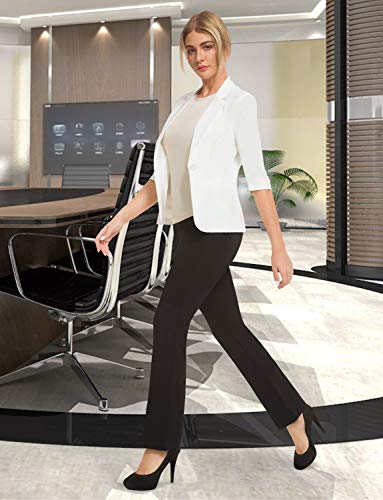 Bamans Pantalones Elegantes Push up Mujer, Acampanado Elásticos Pantalón Cintura Alta Largos Straigth Pantalones para Yoga, Oficina, Casual (Negro,XX-Large)