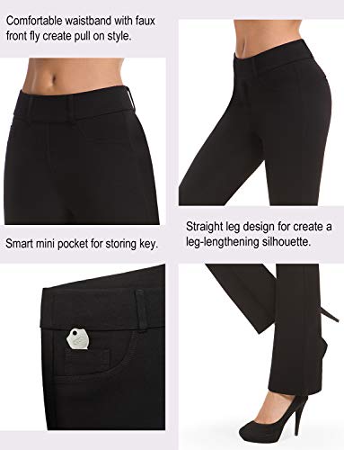 Bamans Pantalones Elegantes Push up Mujer, Acampanado Elásticos Pantalón Cintura Alta Largos Straigth Pantalones para Yoga, Oficina, Casual (Negro,XX-Large)