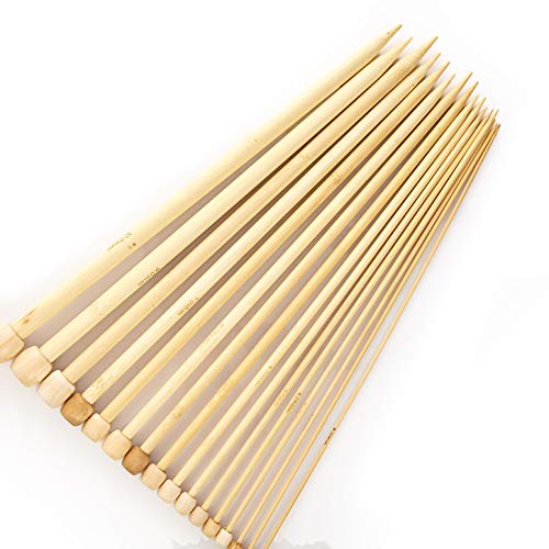 bambuswald© Agujas de tricotar 100% bambú - Agujas de Tejer: 25 cm de Largo | Juego de 36 pcs (18 tamaños - 2.0 a 10.0 mm) | Agujas para Principiantes y Profesionales - Accesorios de DIY