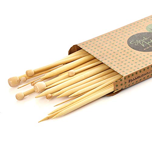 bambuswald© Agujas de tricotar 100% bambú - Agujas de Tejer: 25 cm de Largo | Juego de 36 pcs (18 tamaños - 2.0 a 10.0 mm) | Agujas para Principiantes y Profesionales - Accesorios de DIY