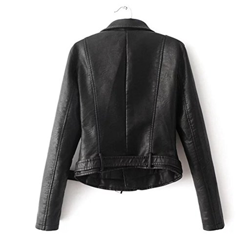 Baymate Mujeres Elegante PU Cuero Corto Chaqueta Casual Abrigo con Cremallera Mangas Largas