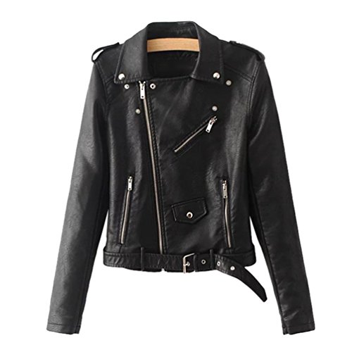 Baymate Mujeres Elegante PU Cuero Corto Chaqueta Casual Abrigo con Cremallera Mangas Largas