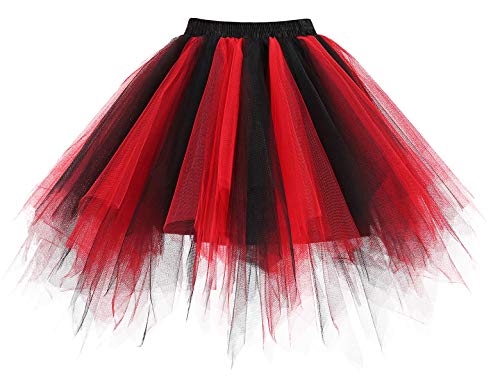 Bbonlinedress Faldas con Vuelo Tul Mujer Enaguas Cortas Mini Ballet Danza Fiesta Black-Red L
