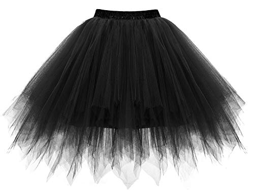 Bbonlinedress Faldas con Vuelo Tul Mujer Enaguas Cortas Mini Ballet Danza Fiesta Black XL
