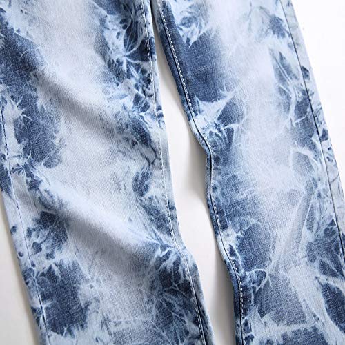 Beastle Pantalones Vaqueros para Hombre Pantalones de Motocicleta elásticos Estampados de Moda Casual Europea y Americana Pantalones Vaqueros Rasgados con Personalidad de Moda 40