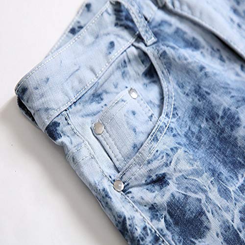 Beastle Pantalones Vaqueros para Hombre Pantalones de Motocicleta elásticos Estampados de Moda Casual Europea y Americana Pantalones Vaqueros Rasgados con Personalidad de Moda 40