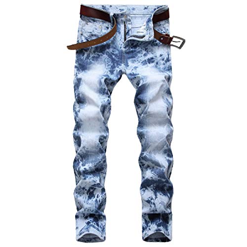 Beastle Pantalones Vaqueros para Hombre Pantalones de Motocicleta elásticos Estampados de Moda Casual Europea y Americana Pantalones Vaqueros Rasgados con Personalidad de Moda 40