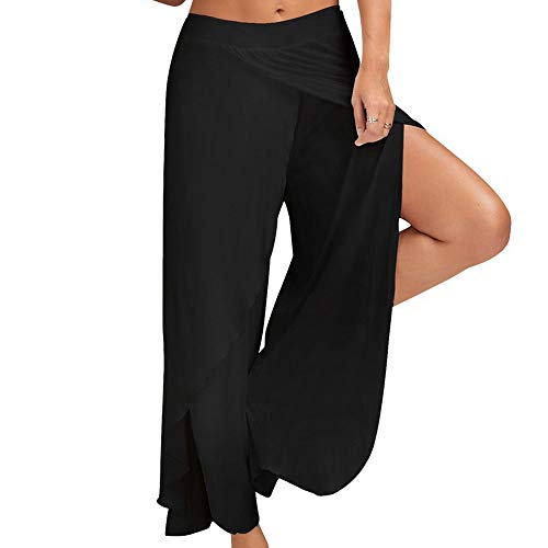 Bebling Pantalones de harén para Mujeres Pantalón de chándal con Abertura Lateral Hippie Yoga Pantalones de Playa Negros, pequeños