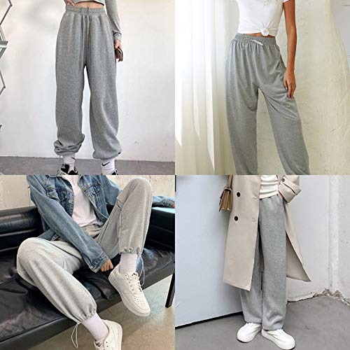 beifon Harem Pantalón Chandal Mujer Largo Pantalón Deportiva Mujer Pantalones Jogging con Cintura Alta Elástico Pantalón de Deporte Yoga Fitness Jogger Gimnasio Sweatpants Casuales Mujer (Gris, S)