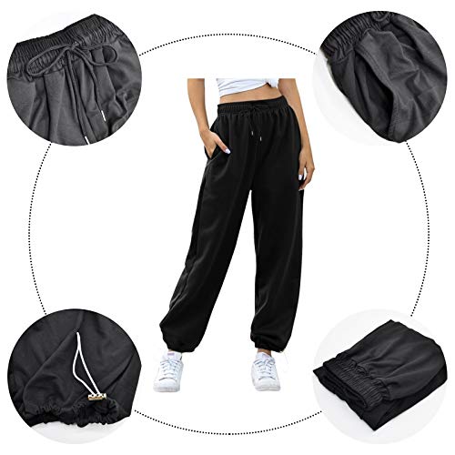 beifon Harem Pantalón Chandal Mujer Largo Pantalón Deportiva Mujer Pantalones Jogging con Cintura Alta Elástico Pantalón de Deporte Yoga Fitness Jogger Gimnasio Sweatpants Casuales Mujer (Negro, S)