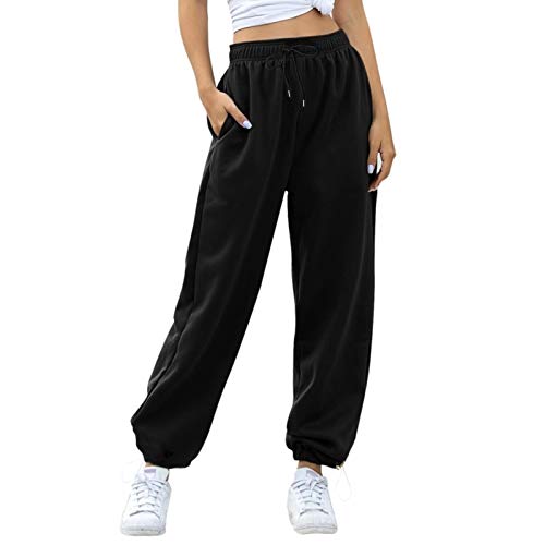 beifon Harem Pantalón Chandal Mujer Largo Pantalón Deportiva Mujer Pantalones Jogging con Cintura Alta Elástico Pantalón de Deporte Yoga Fitness Jogger Gimnasio Sweatpants Casuales Mujer (Negro, S)