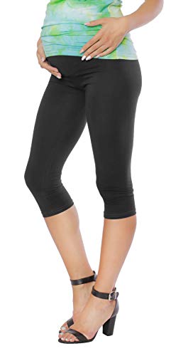 BeLady Leggins Premamá 3/4 Capri Embarazo Ropa Algodón Muchos Colores Todas Las Tallas (Negro, XL)