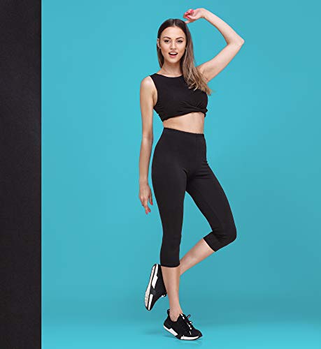Bellivalini Leggins 3/4 Piratas Mallas Deportivas Capri en Viscosa Mujer BLV50-148 (Negro, XL)