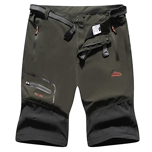 BenBoy Pantalones Trekking Trabajo Hombre Impermeables Convertible Pantalones Cortos Montaña Escalada Senderismo Transpirable Ligero Secado Rápido Pantalon Aire Libre KZ2346M-Army Green-S