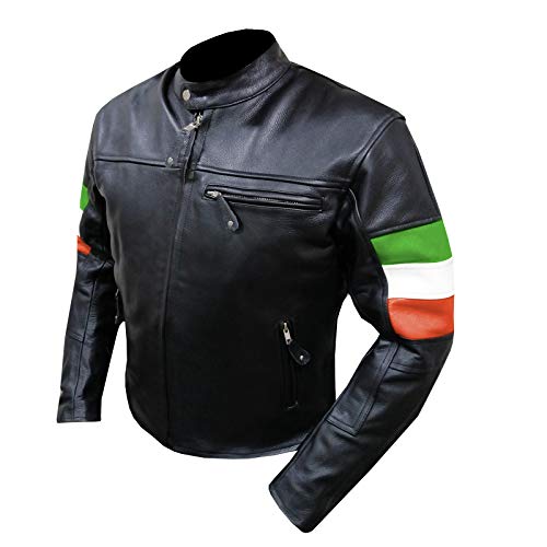 BENELLI 4600 - Chaqueta de piel de vacuno con armadura para motocicleta, diseño de bandera irlandesa (2XL)