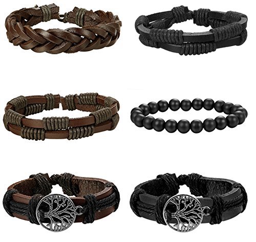 Besteel 6Piezas Cuero Pulseras Árbol de la Vida para Hombre Mujer Trenzado Pulsera Cuerda Brazalet Vintage Pulsera, Ajustable