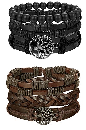 Besteel 6Piezas Cuero Pulseras Árbol de la Vida para Hombre Mujer Trenzado Pulsera Cuerda Brazalet Vintage Pulsera, Ajustable