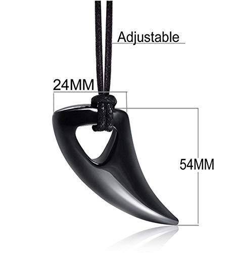 Besteel Joyeria 2 Piezas Acero Inoxidable Collares Hombre Colgante De Los Dientes del Lobo Collares Negros Ajustable