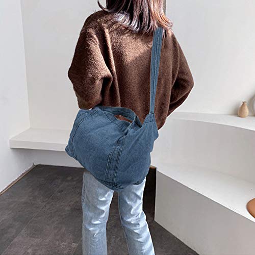 Bestlymood Bolso Holgado Vaquero Bolso Informal de Tela de Vaquero Ocio Estilo Coreano Moda Bolso de Asa Superior de Mensajero de Moda Japonesa, Cielo Azul