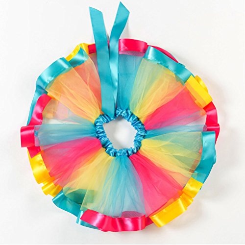 BESTOYARD Faldas de tutú arcoíris en capas de niñas pequeñas con diadema de cuerno de unicornio para fiesta de cumpleaños en cenefa Juego de falda de coral cuento de medio cuerpo Talla S