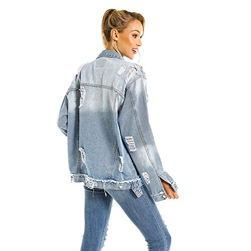 BEUHOME Chaqueta Vaquera para Mujer Casual Slim Fit Cazadora De Denim Abrigos De Gran Tamaño Flojo Agujero Vaquero Arriba Sweatshirt Agujero