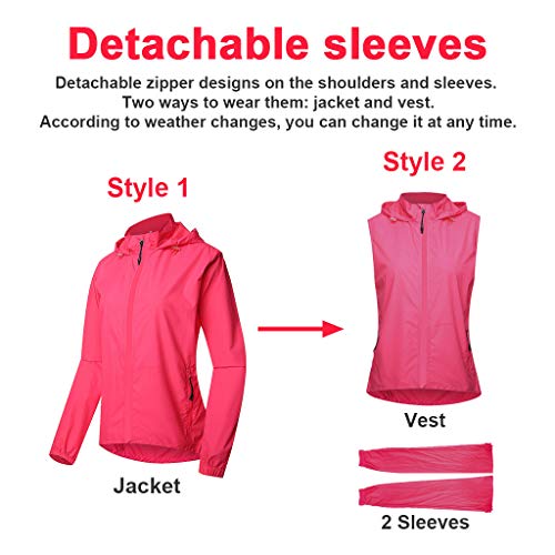 Beylore Cortavientos Ciclismo Mujer Impermeable Chaleco de Ciclismo 2 en 1 con Mangas Desmontables Chaqueta Running Hombre Reflectante Protección UV Respirable Ropa Ciclismo Hombre,Rojo,XL