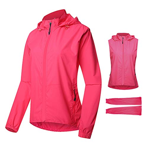 Beylore Cortavientos Ciclismo Mujer Impermeable Chaleco de Ciclismo 2 en 1 con Mangas Desmontables Chaqueta Running Hombre Reflectante Protección UV Respirable Ropa Ciclismo Hombre,Rojo,XL