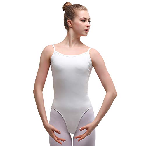 Bezioner Maillot de Danza Gimnasia Leotardo Clásico Body de Ballet para Mujer Blanco M