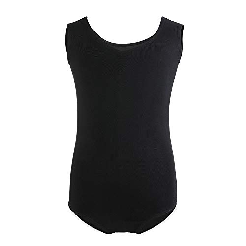 Bezioner Maillot de Danza Gimnasia Leotardos de Ballet de Algodón sin Mangas para Niñas y Mujer (160 (150-160cm,14-15 años), Negro con Falda)