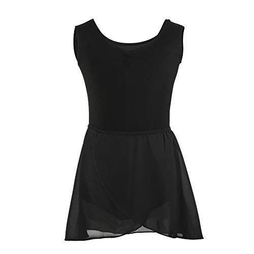 Bezioner Maillot de Danza Gimnasia Leotardos de Ballet de Algodón sin Mangas para Niñas y Mujer (160 (150-160cm,14-15 años), Negro con Falda)